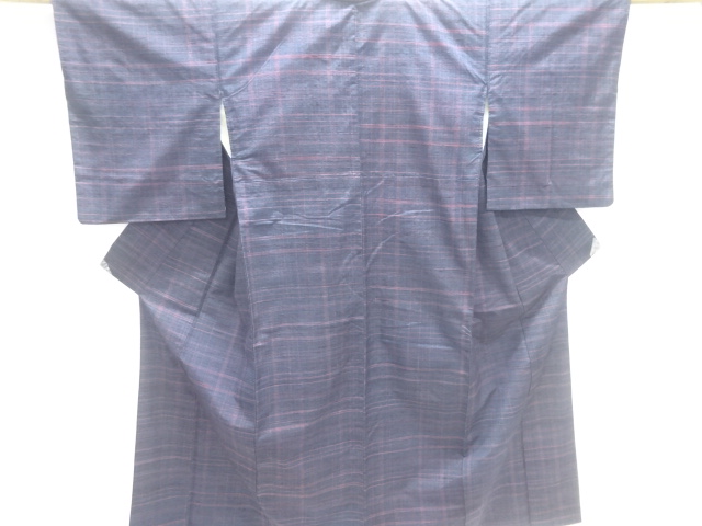 アンティーク　格子模様織出し手織り紬着物